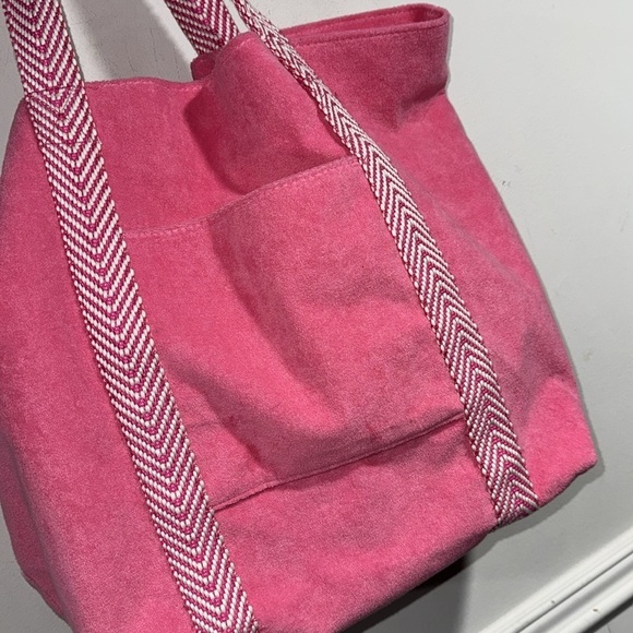 Shiraleah Pink Bag tote beach terry cloth pockets NEW carry all - Picture 3 of 5